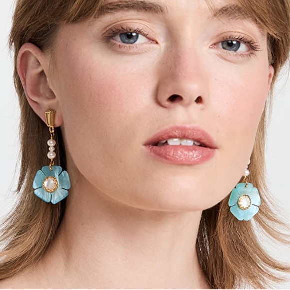 NIB Brinker + Eliza Magnolia Earrings in Sky Blue - Picture 3 of 5